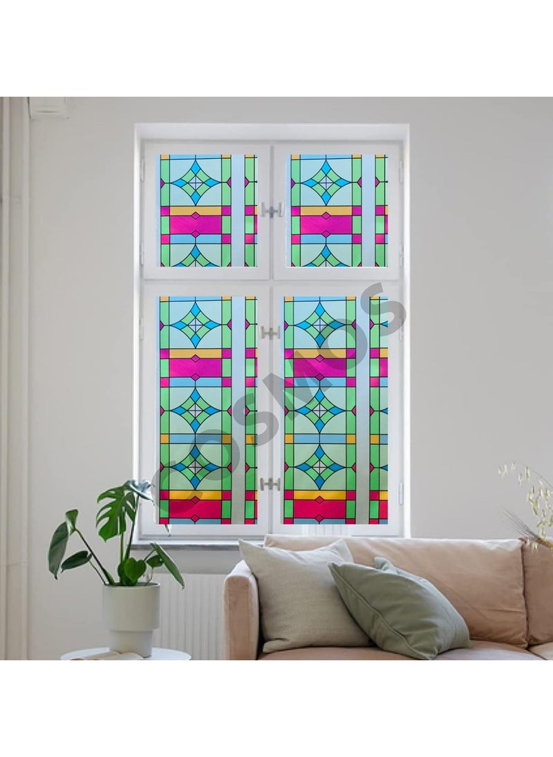 COSMOS STAR COSMOS STAR Window Privacy Film Frosted Glass Window Film Non Adhesive UV Blocking Decorative Window Coverings for Home and Office 16 X 150 INCH Greek Pattern  - Image 3