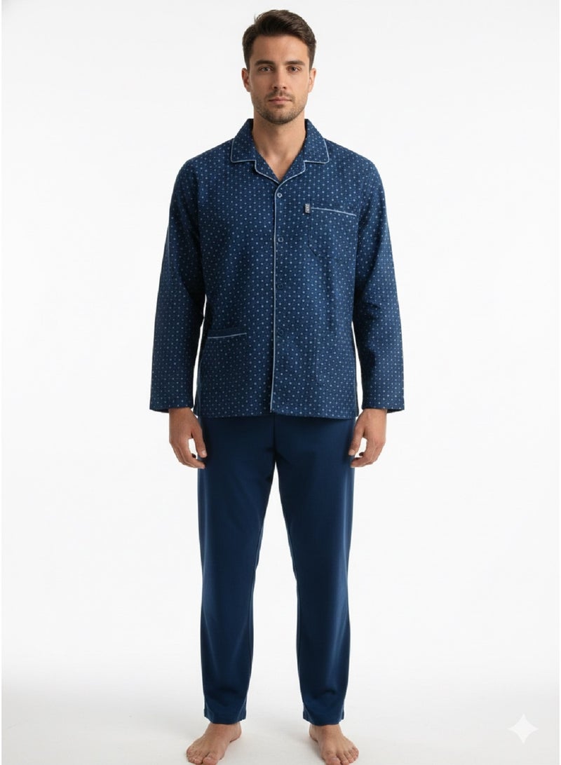 Jet Men Winter Pajama Set Long Sleeve & Plain Bottom