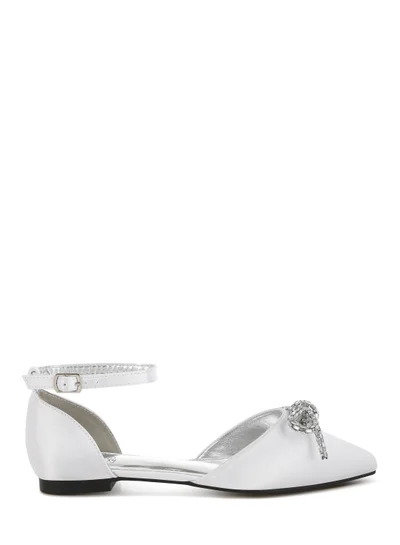 London Rag Rhinestone Detail Bow Flat Sandals in White