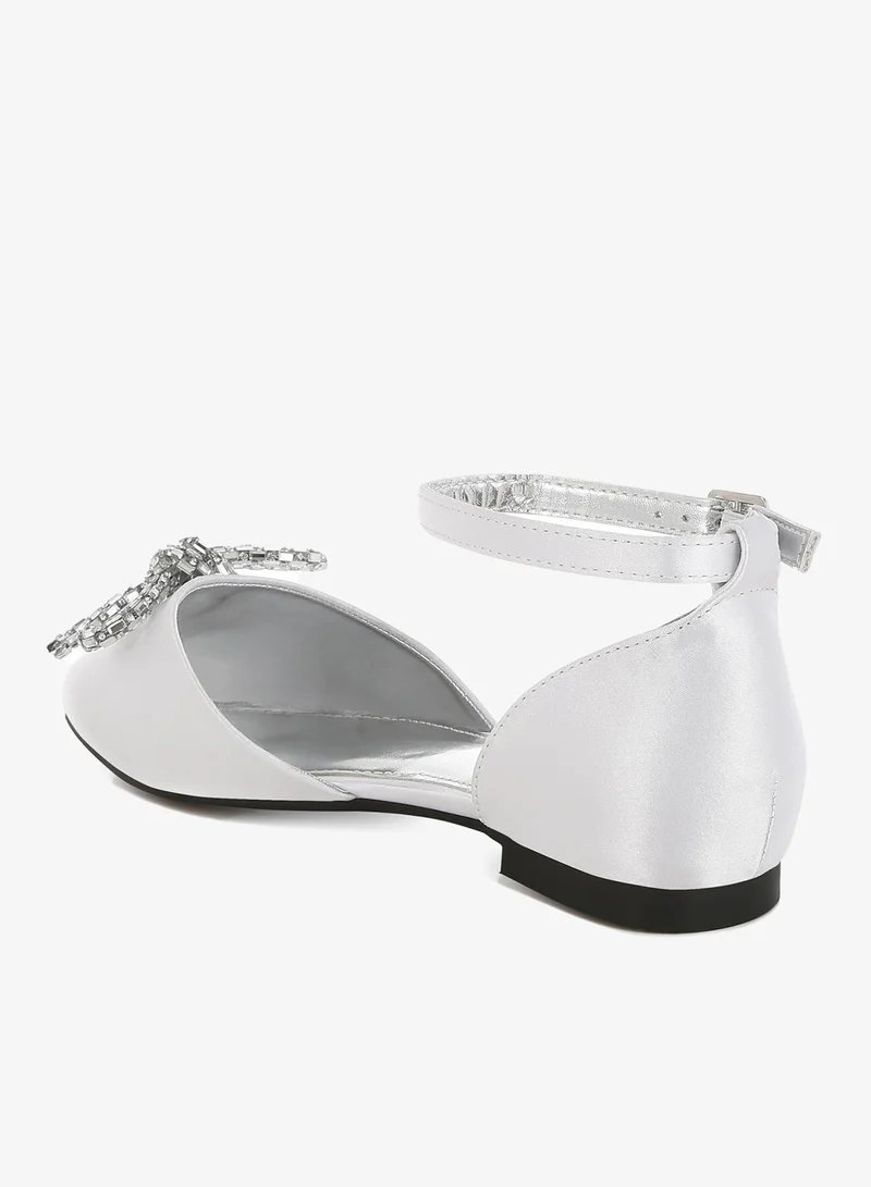 London Rag White Rhinestone Detail Bow Flat Sandals in White for Women | Best Price UAE