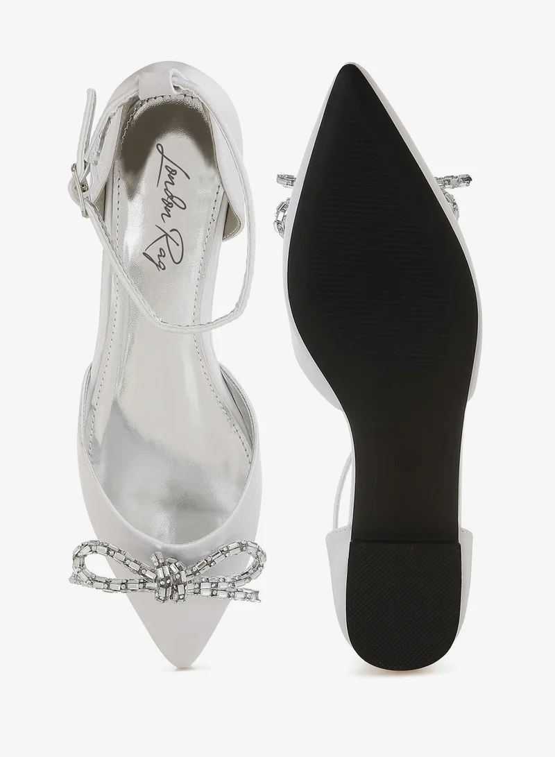 London Rag White Rhinestone Detail Bow Flat Sandals in White for Women | Best Price UAE
