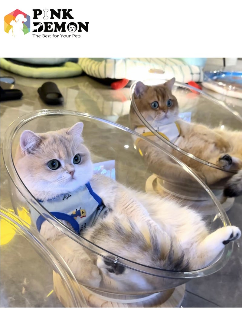 Pink Demon New Large space capsule cat bed turntable cat bed, stable solid wood base, high transparent acrylic cat toys, suitable for cats under 6kg  Play and sleep  - Image 1