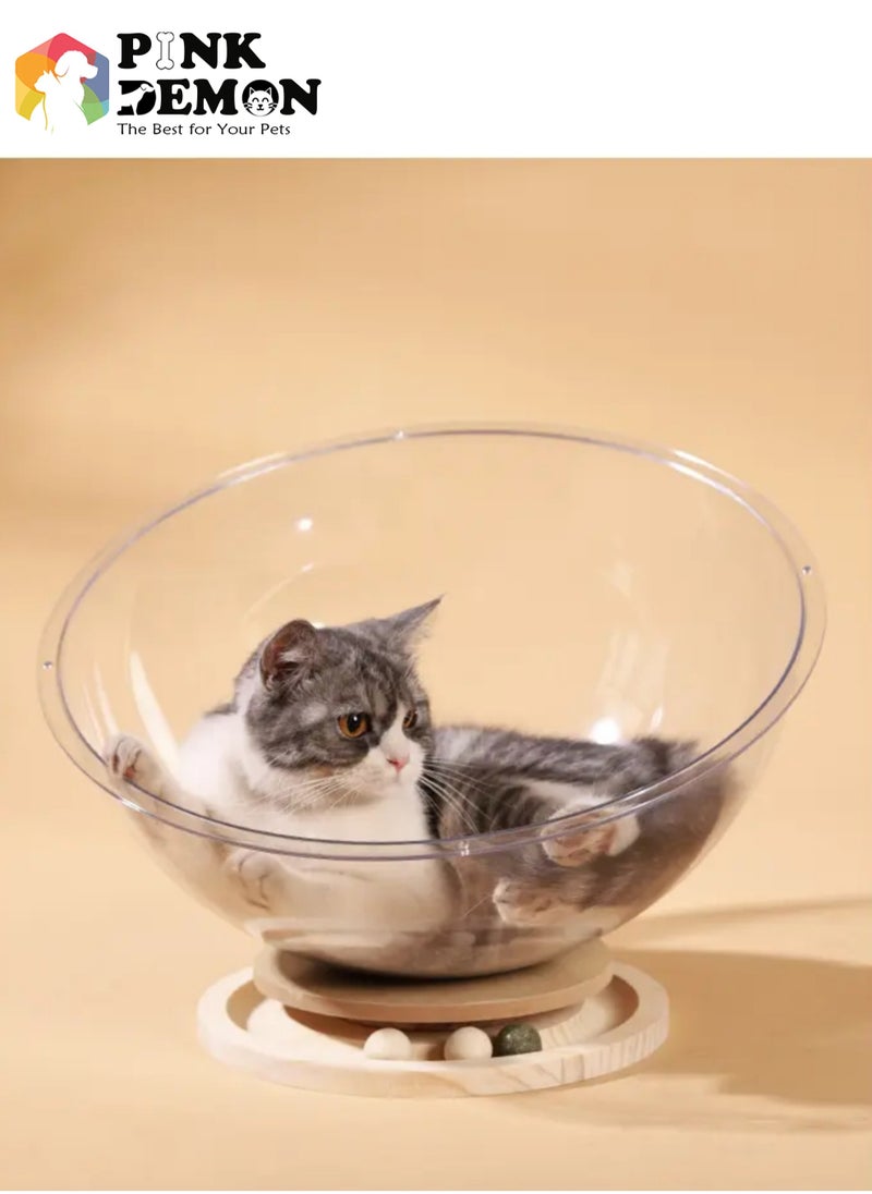 Pink Demon New Large space capsule cat bed turntable cat bed, stable solid wood base, high transparent acrylic cat toys, suitable for cats under 6kg  Play and sleep  - Image 2