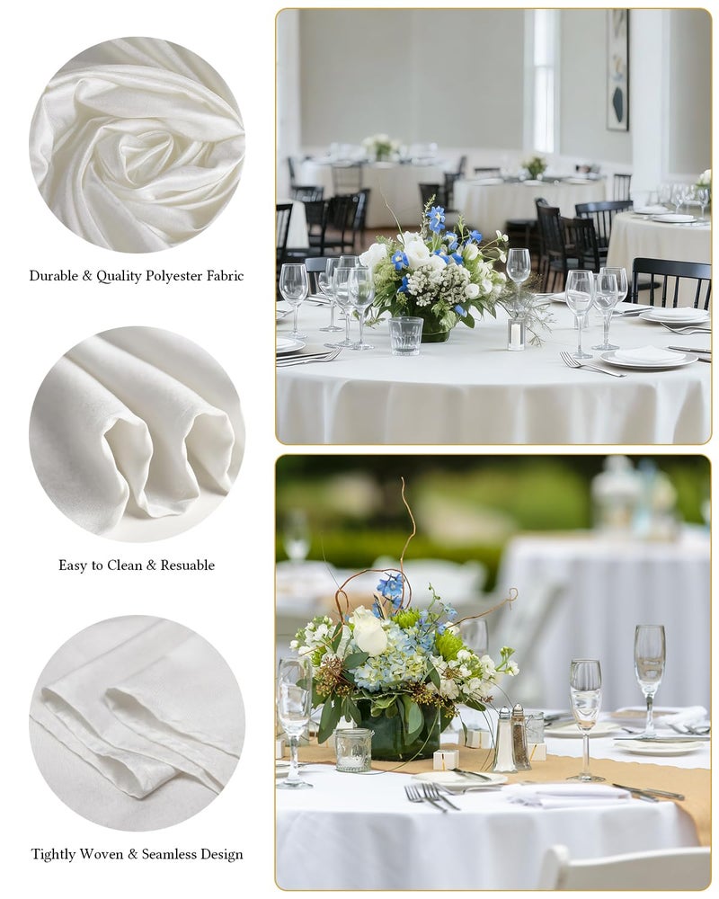 BESTVIP 6 Pack 120" White Round Fabric Tablecloths - Polyester Washable Decorative Table Cloth Cover for Wedding, Reception, Banquet, Birthday, Parties, Buffets, Restaurant - Image 2