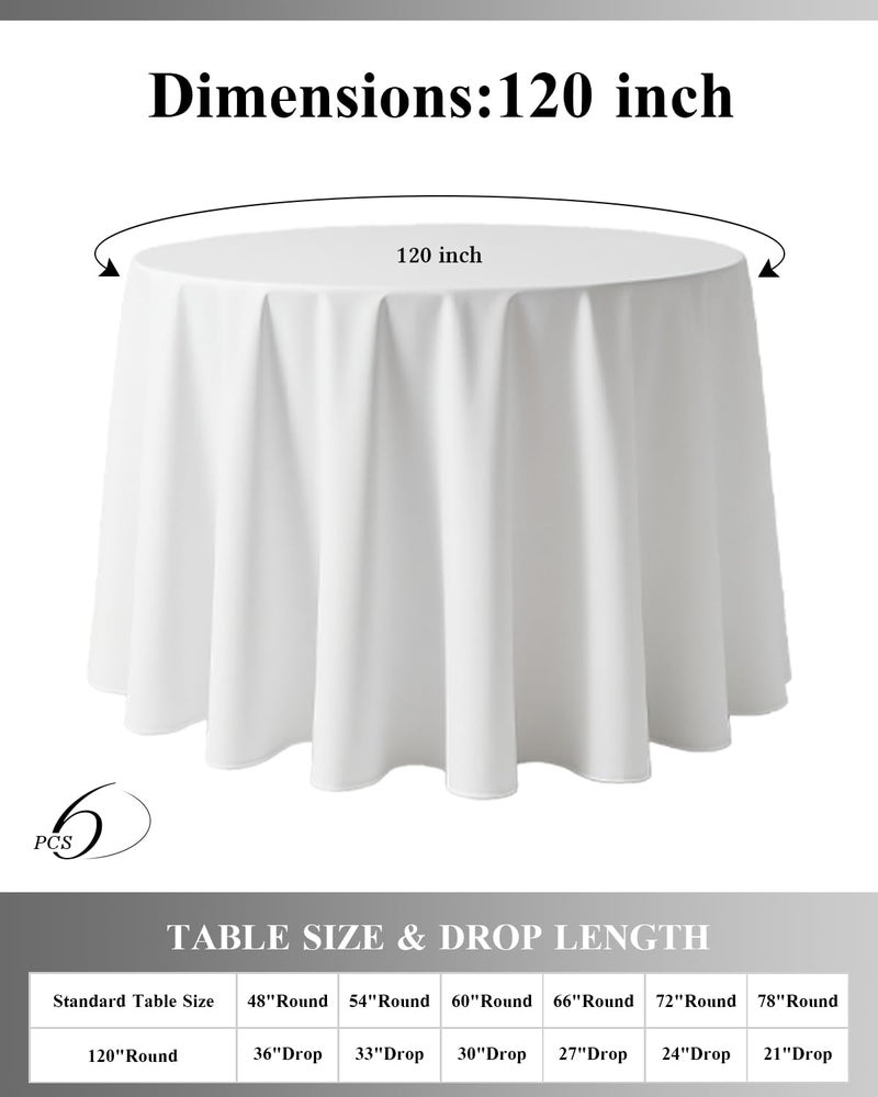 BESTVIP 6 Pack 120" White Round Fabric Tablecloths - Polyester Washable Decorative Table Cloth Cover for Wedding, Reception, Banquet, Birthday, Parties, Buffets, Restaurant - Image 3