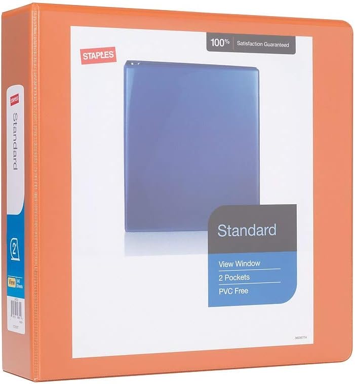 Staples Standard 2-Inch 3-Ring View Binder Orange - Image 1