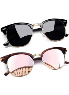 Joopin Square Semi Rimless Sunglasses Half Frame Shades For Women Men Polarized Sun Glasses Uv Protection (Gloss Black+Tortoise Pink)  - Image 1