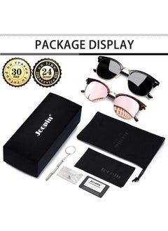 Joopin Square Semi Rimless Sunglasses Half Frame Shades For Women Men Polarized Sun Glasses Uv Protection (Gloss Black+Tortoise Pink)  - Image 5