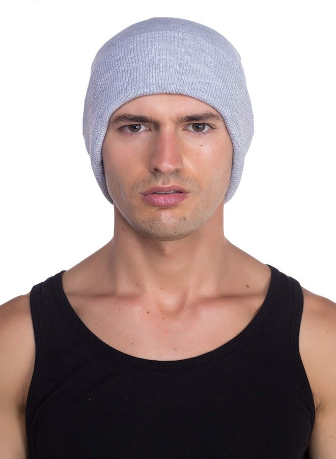 Top Level Acrylic Unisex Cuffed Plain Skull Beanie Toboggan Knit Hat/Cap, Light Grey - Image 4