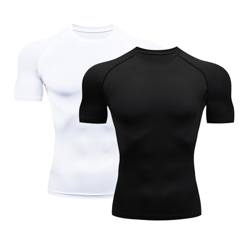 HYCOPROT 2 Pack Men's Compression Shirts Short Sleeve Athletic Workout T-Shirt Cool Dry Sports Baselayer Running Undershirts Tops - Image 1