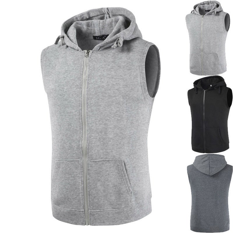2023 Spring and Autumn new cross-border velvet cardigan hooded vest mens zipper vest a generation of hair Black - Image 3