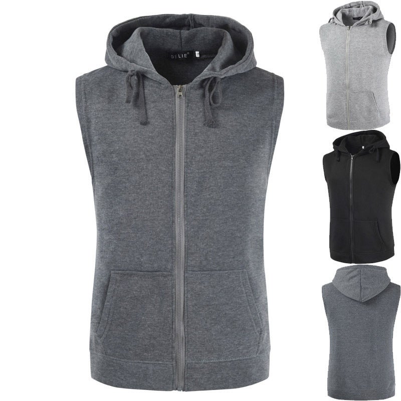 2023 Spring and Autumn new cross-border velvet cardigan hooded vest mens zipper vest a generation of hair Black - Image 2