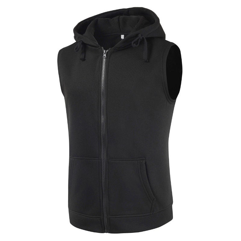 2023 Spring and Autumn new cross-border velvet cardigan hooded vest mens zipper vest a generation of hair Black - Image 1