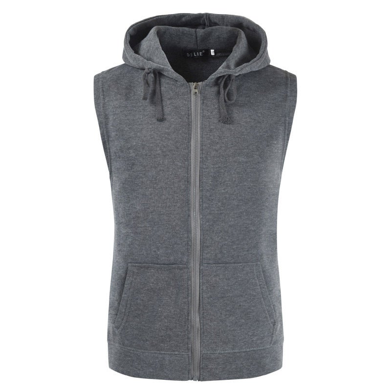 2023 Spring and Autumn new cross-border velvet cardigan hooded vest mens zipper vest a generation of hair Black - Image 5