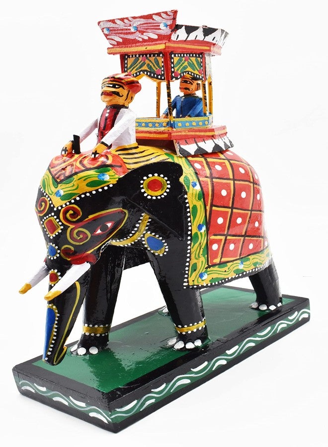 justhandmade Wooden Decorative Elephant Decor with Ambari | Kondapalli Doll | Golu Doll | Home Decor Showpiece | Gift (JHMELE122) - Image 1