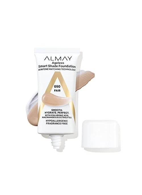 Almay Almay Anti-Aging Foundation, Smart Shade Face Makeup with Hyaluronic Acid, Niacinamide, Vitamin C & E, Hypoallergenic-Fragrance Free, 050 Fair, 1 Fl Oz (Pack of 1) 