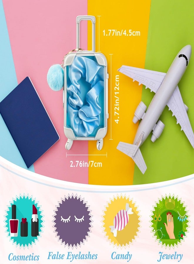 LemonRoad 60 Pcs Mini Empty Suitcase Storage Box with Plush Ball Keychain and Scrunchies Clear Candy Luggage Storage Containers Suitcase Packaging Case (Blue) - Image 2