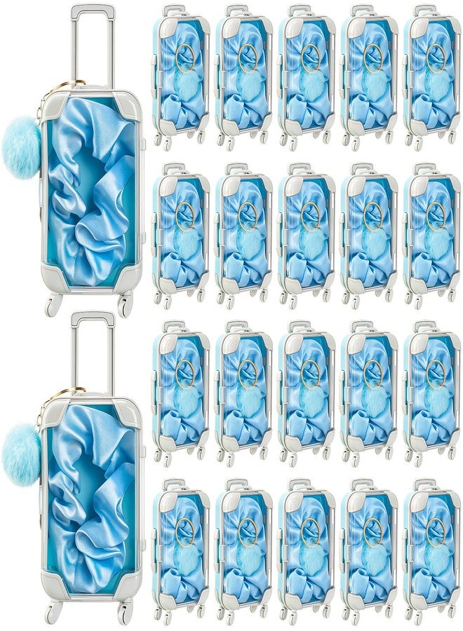 LemonRoad 60 Pcs Mini Empty Suitcase Storage Box with Plush Ball Keychain and Scrunchies Clear Candy Luggage Storage Containers Suitcase Packaging Case (Blue) - Image 1
