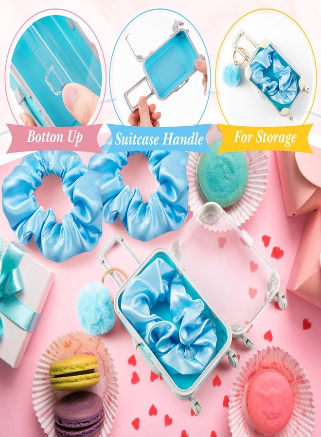 LemonRoad 60 Pcs Mini Empty Suitcase Storage Box with Plush Ball Keychain and Scrunchies Clear Candy Luggage Storage Containers Suitcase Packaging Case (Blue) - Image 3