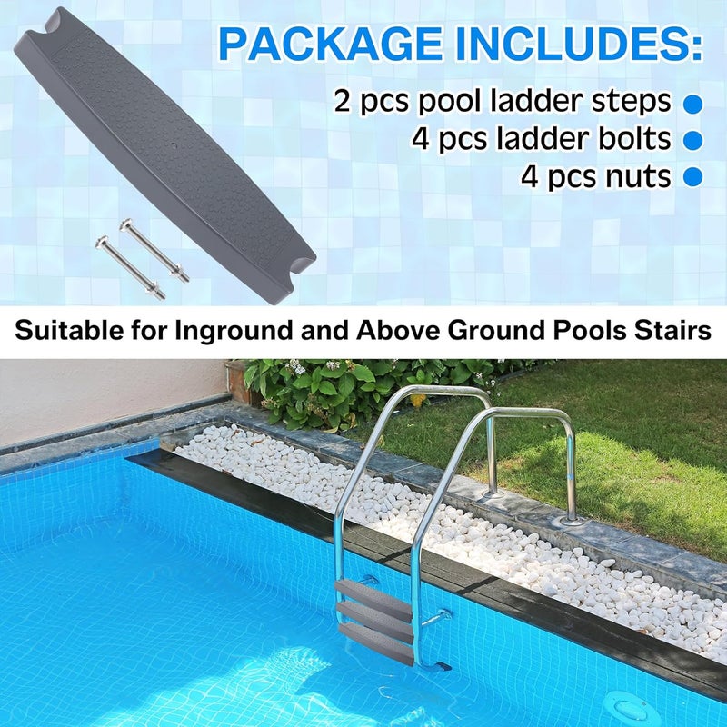 Maasechs 4 Pcs Pool Ladder Steps Replacement 18" Universal Heavy Duty Molded Plastic Ladder Rung Step with 8 Pcs Stainless Steel Bolts for Inground and Above Ground Pools (Gray) - Image 5