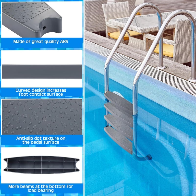 Maasechs 4 Pcs Pool Ladder Steps Replacement 18" Universal Heavy Duty Molded Plastic Ladder Rung Step with 8 Pcs Stainless Steel Bolts for Inground and Above Ground Pools (Gray) - Image 3