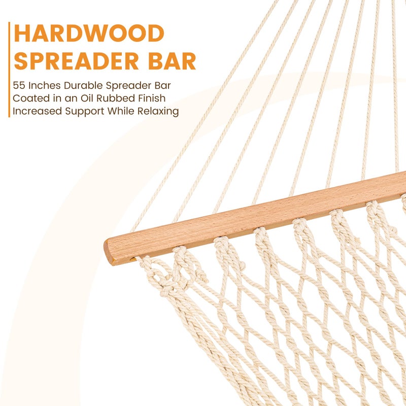 Lazy Daze Hammocks Double Rope Hammock, 2 Person Traditional Outdoor Hand Woven Cotton Rope Hammock with Spreader Bar, Carabiners, Tree Straps, Chains for Patio Yard - Max 450 Lbs, Natural - Image 5