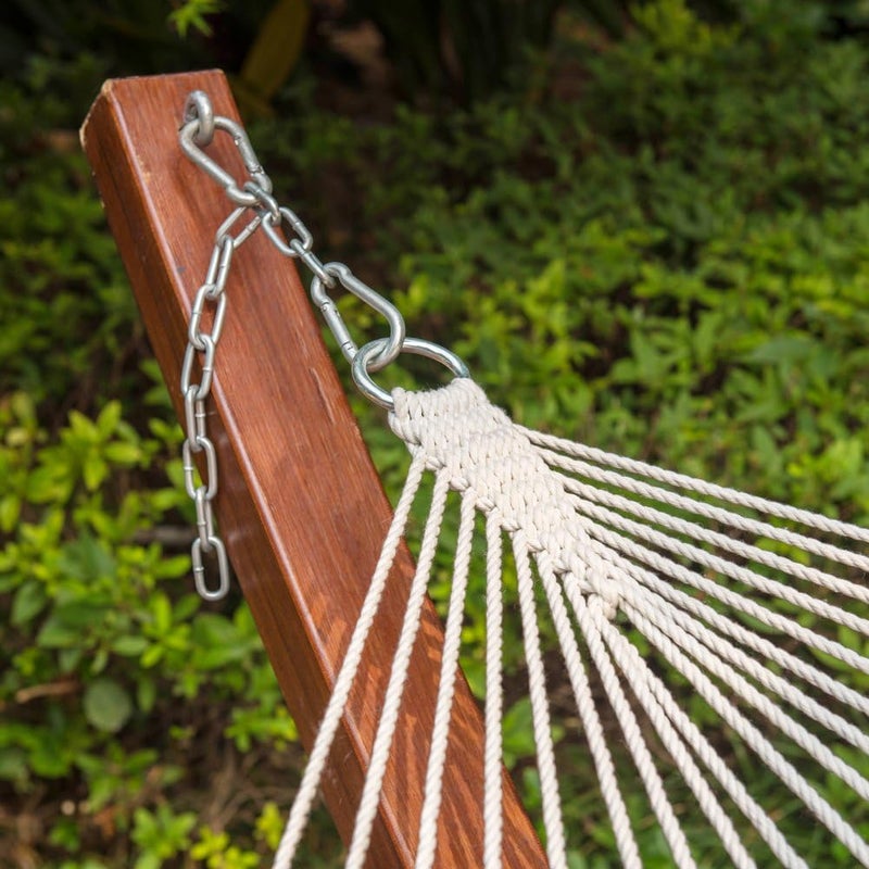 Lazy Daze Hammocks Double Rope Hammock, 2 Person Traditional Outdoor Hand Woven Cotton Rope Hammock with Spreader Bar, Carabiners, Tree Straps, Chains for Patio Yard - Max 450 Lbs, Natural - Image 4