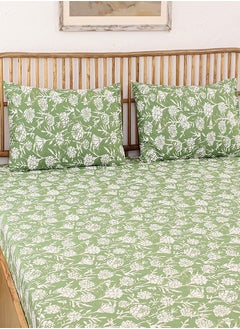 housethis 3-Piece Cotton Bedsheet Set Includes Genda Phool Bed Sheet (Green) & 2 Pillow Covers (46x69cm) | Machine Washable | 144 Thread Count Bed Linen with Pillow Case  - Image 3