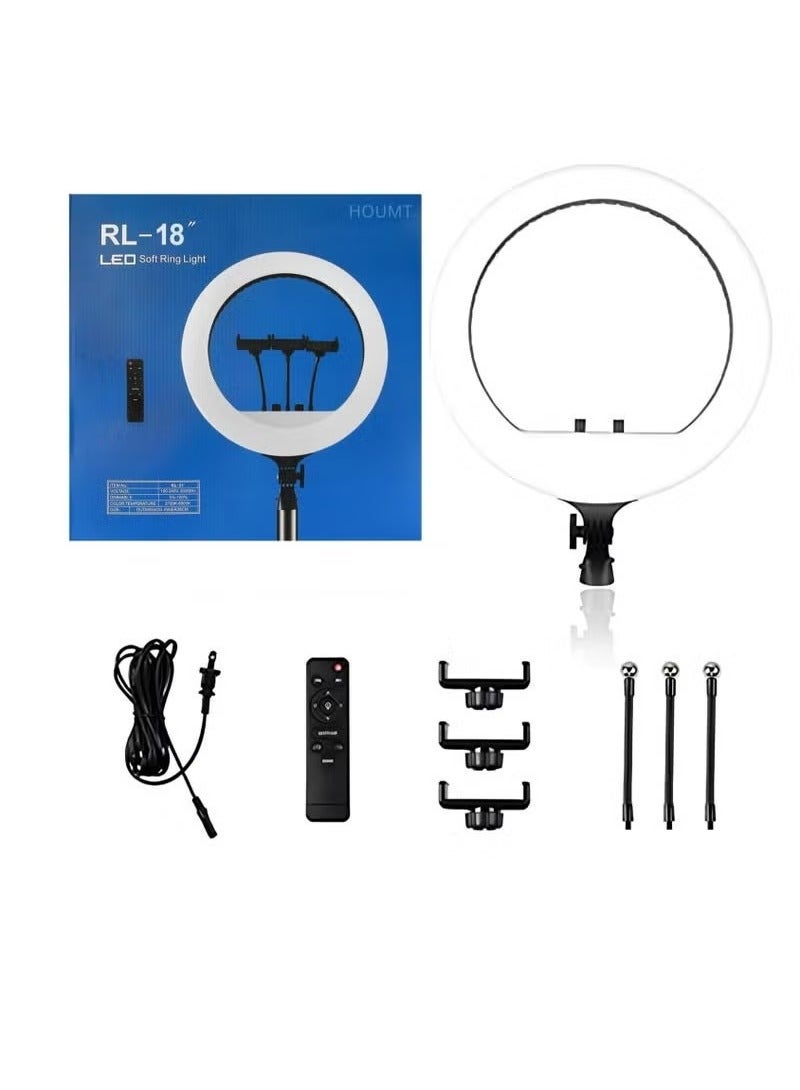 RL-18 Ring Light, 18 inch Soft Ring LED Light for Live Broadcast YouTube Vlog Video Shooting with Remote Control 3 Phone Holder Special Ring Fill Light  - Image 1