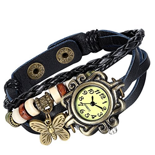 Lancardo Women's Braided Leather Straps Butterfly Charm Bracelet Bangle Watches Quartz Business Casual Wrist Watch Friendship Anniversary - Image 1
