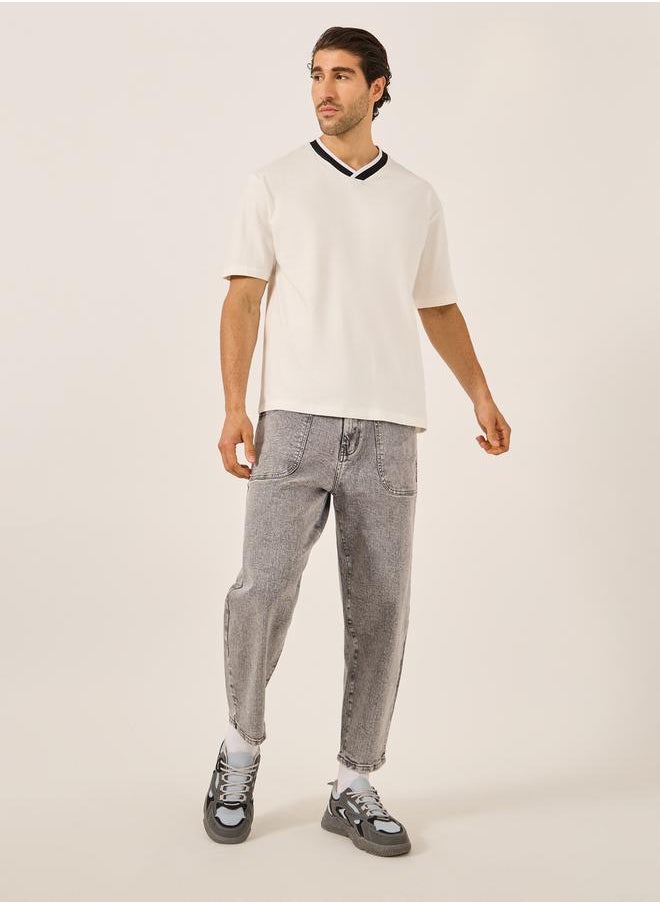 Styli Tipped V Neck Jersey Regular Fit T-Shirt  - Image 2