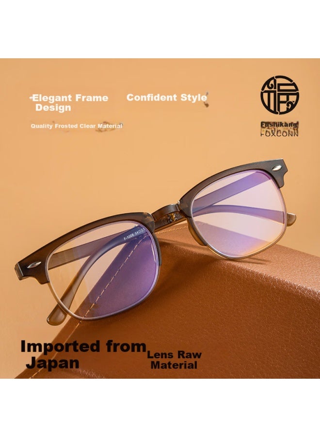 Fushikang Folding High Definition Ultra-Light Imported Anti-Blue Light Reading Glasses F1008 Transparent Gray +200 Degrees - Image 1