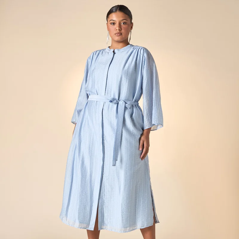 Ulla Popken Plus Size Ulla Popken All-Over Embellished Shirt Dress with Mandarin Collar