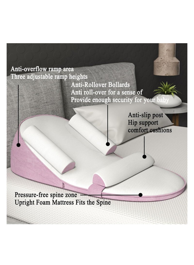 تراسل سرير سفر للرضع، سرير أطفال رضع، سرير استرخاء للرضع، عش نوم للأطفال، وسادة نوم إسفينية للرضيع، وسادة مضادة للارتجاع، ارتفاع قابل للتعديل يخفف من القيء الحليب، مغص معوي، قضبان جانبية - Image 2