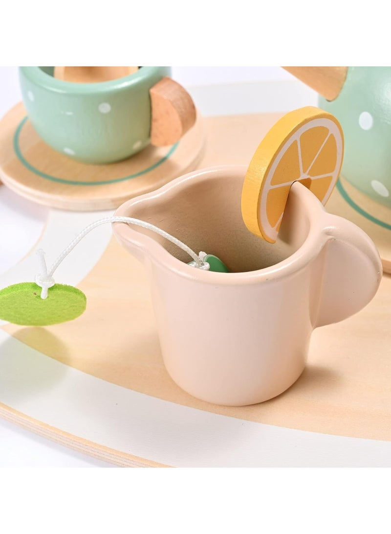 Dominy Wooden Tea Set for Little Girls Play Food Pretend Play Kitchen Accessories for 3 4 5 Years Old Girls and Boys Toddler Princess Tea Time Party Food Toys, Sensory Toys, Toddler Toys  - Image 3