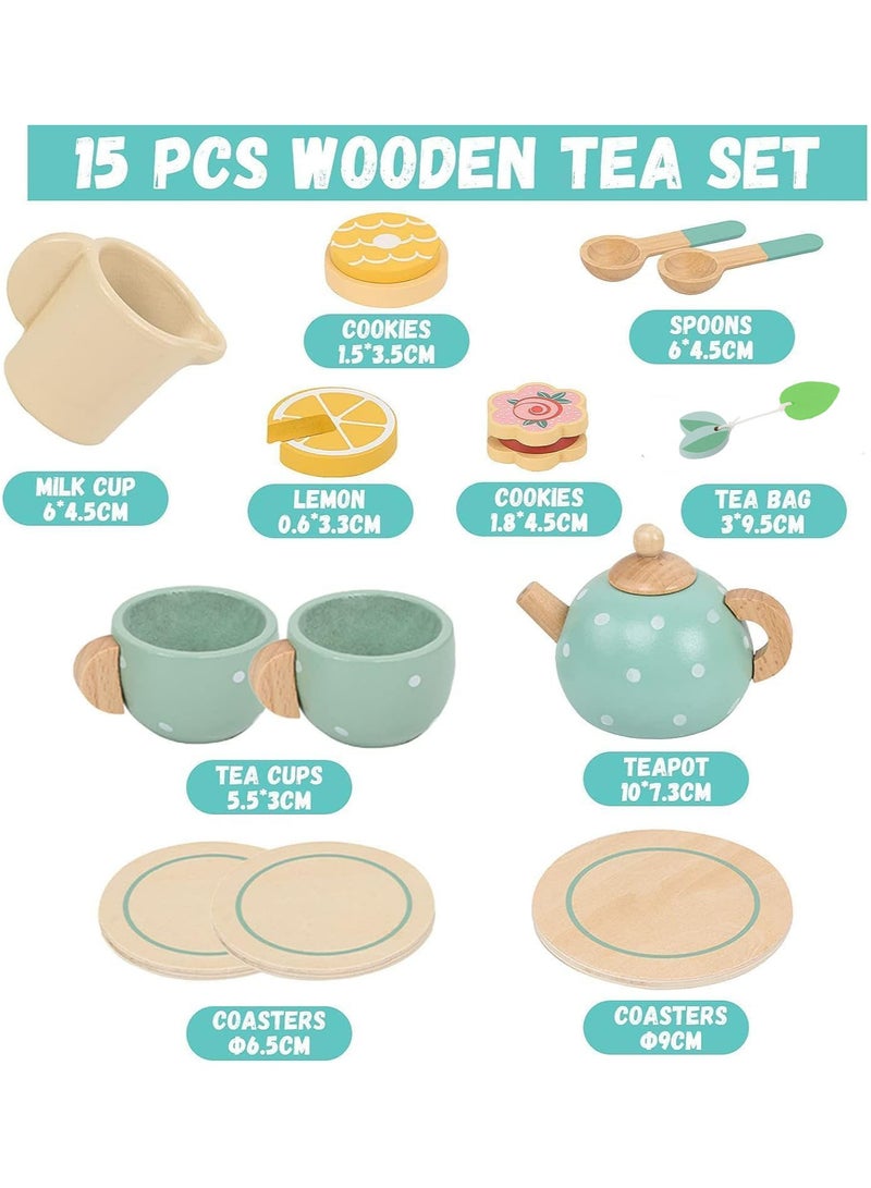 Dominy Wooden Tea Set for Little Girls Play Food Pretend Play Kitchen Accessories for 3 4 5 Years Old Girls and Boys Toddler Princess Tea Time Party Food Toys, Sensory Toys, Toddler Toys  - Image 4