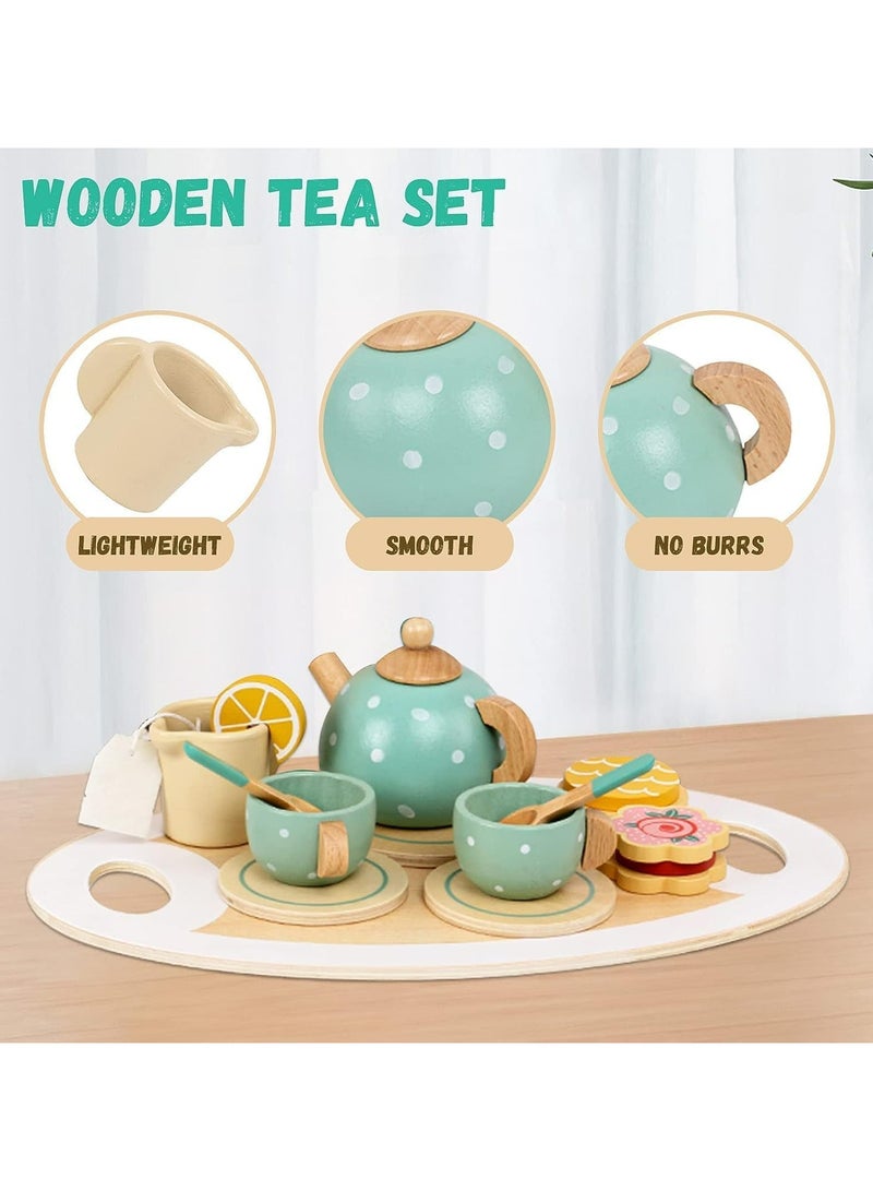 Dominy Wooden Tea Set for Little Girls Play Food Pretend Play Kitchen Accessories for 3 4 5 Years Old Girls and Boys Toddler Princess Tea Time Party Food Toys, Sensory Toys, Toddler Toys  - Image 2