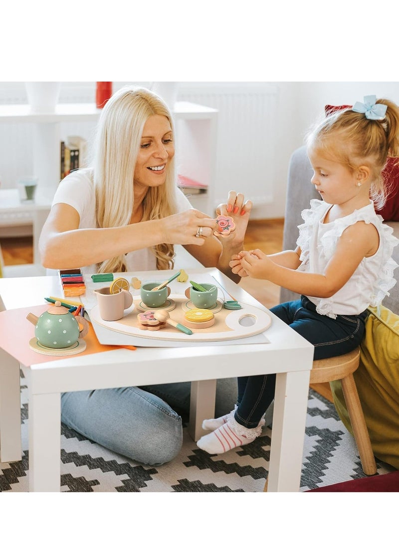 Dominy Wooden Tea Set for Little Girls Play Food Pretend Play Kitchen Accessories for 3 4 5 Years Old Girls and Boys Toddler Princess Tea Time Party Food Toys, Sensory Toys, Toddler Toys  - Image 5