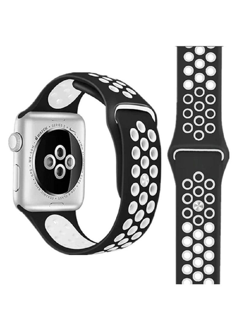 CATANES - Apple Watch 41mm / 40mm / 38mm Replacement Band Silicone Strap Sport Wrist Band Replacement Smart Watch Band Black/White - Image 1