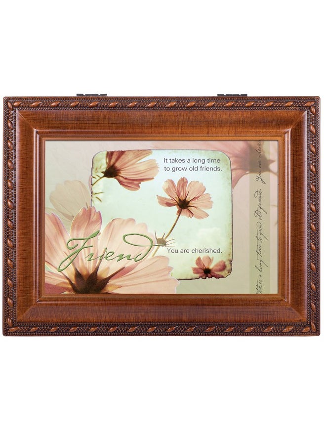 Cottage Garden - Cottage Garden Old Friends Friendship Woodgrain Rope Trim Music Jewelry Box Plays That's What Friends are for - Image 1