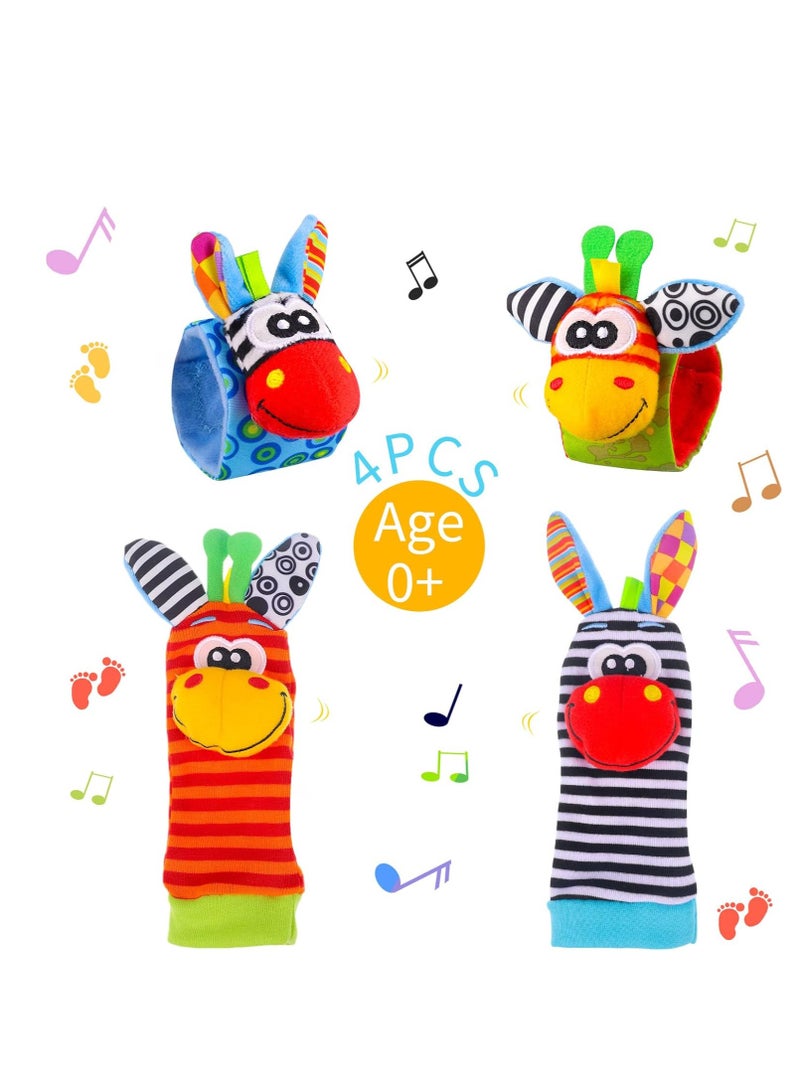 Flushrenic 4 Pcs Baby Wrist Rattles Socks Toys,Newborn Wristband Rattles,Foot Finder Baby Toy with Sensory Stimulation,Soft Animal Bell Strap Development,Gift for 0-9 Month Infant Toddlers Boy Girl - Image 2