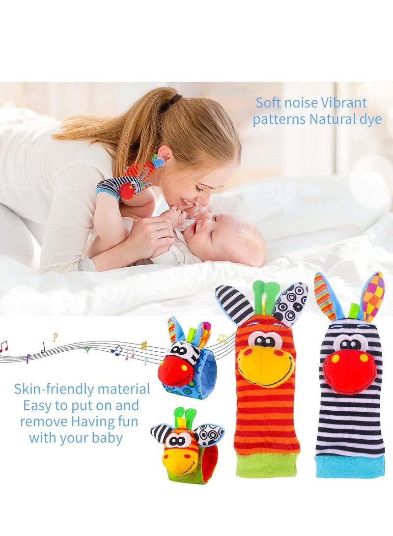 Flushrenic 4 Pcs Baby Wrist Rattles Socks Toys,Newborn Wristband Rattles,Foot Finder Baby Toy with Sensory Stimulation,Soft Animal Bell Strap Development,Gift for 0-9 Month Infant Toddlers Boy Girl - Image 4