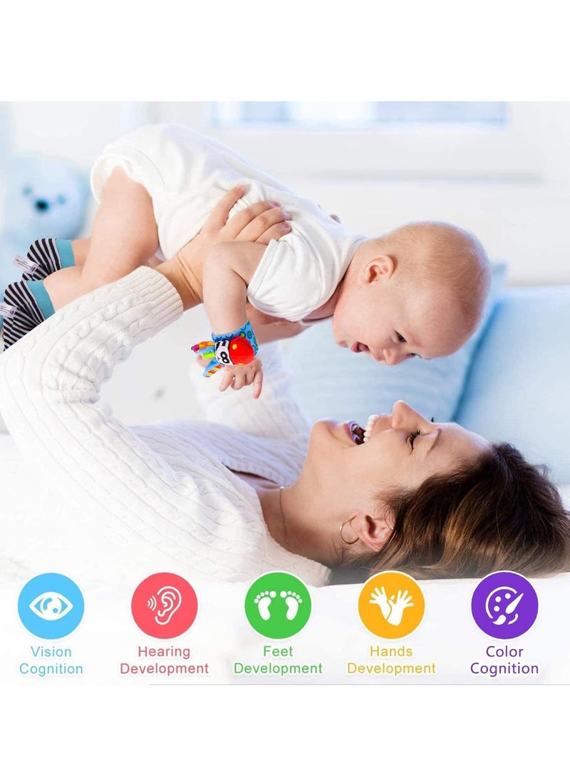 Flushrenic 4 Pcs Baby Wrist Rattles Socks Toys,Newborn Wristband Rattles,Foot Finder Baby Toy with Sensory Stimulation,Soft Animal Bell Strap Development,Gift for 0-9 Month Infant Toddlers Boy Girl - Image 5