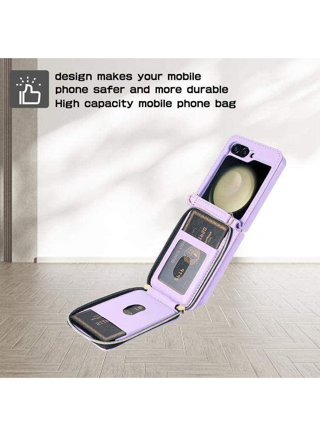 S-TOP Case For Samsung Galaxy Z Flip5 Rhombic Full Zipper Wallet Leather Phone Case - Image 2