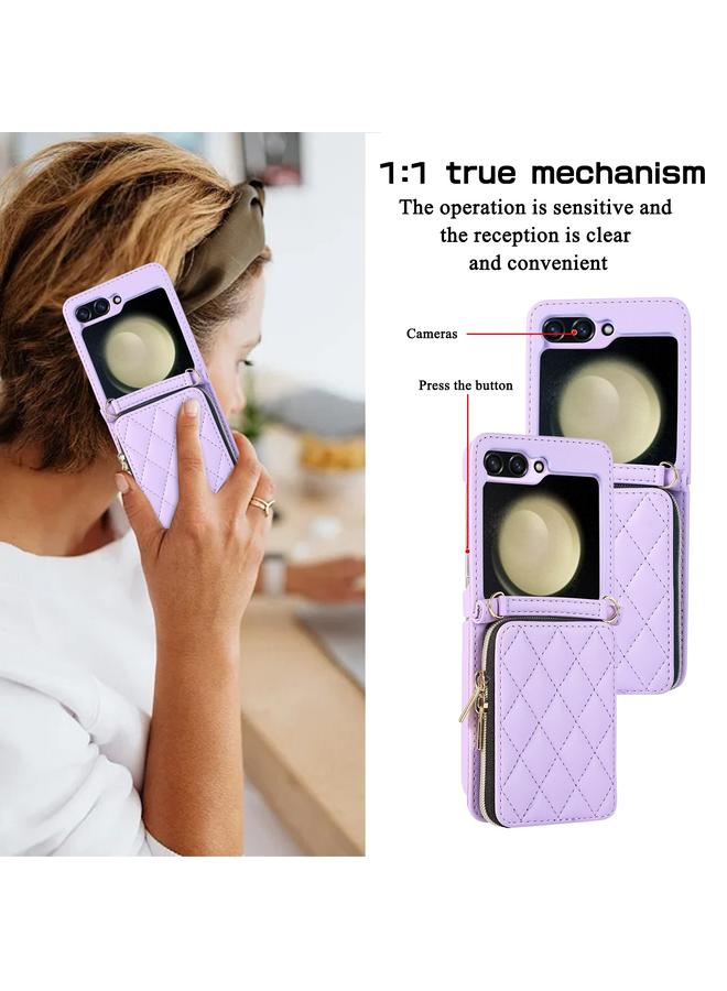 S-TOP Case For Samsung Galaxy Z Flip5 Rhombic Full Zipper Wallet Leather Phone Case - Image 3