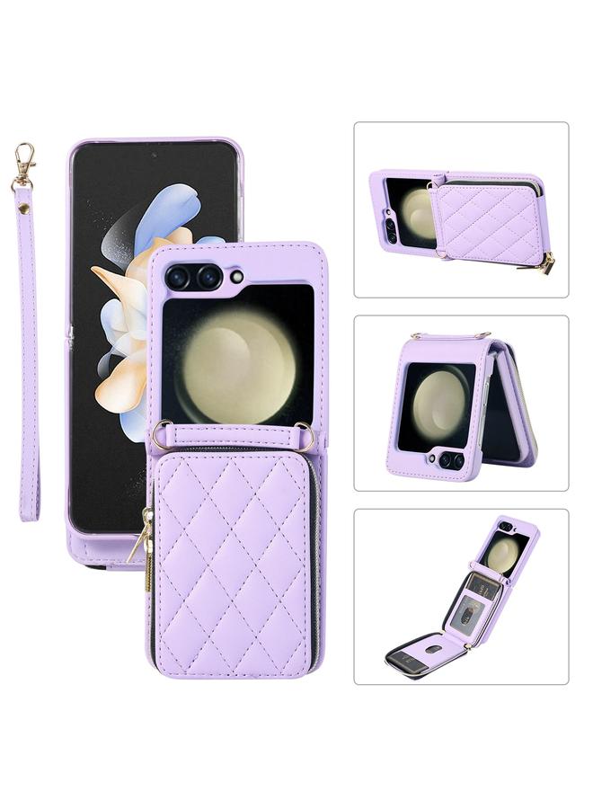 S-TOP Case For Samsung Galaxy Z Flip5 Rhombic Full Zipper Wallet Leather Phone Case - Image 1