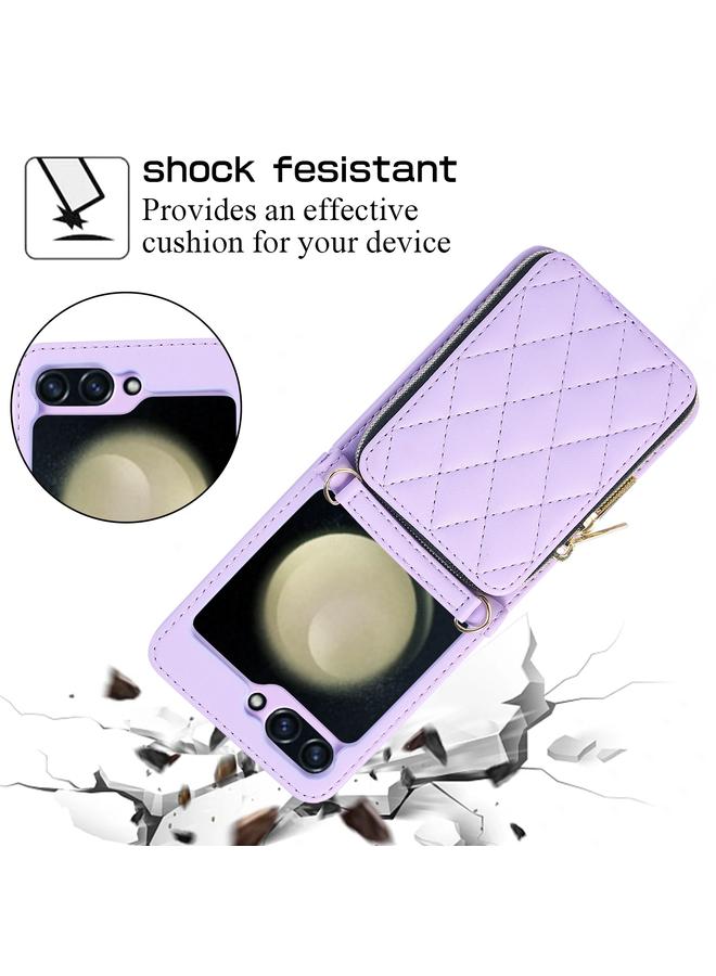 S-TOP Case For Samsung Galaxy Z Flip5 Rhombic Full Zipper Wallet Leather Phone Case - Image 5