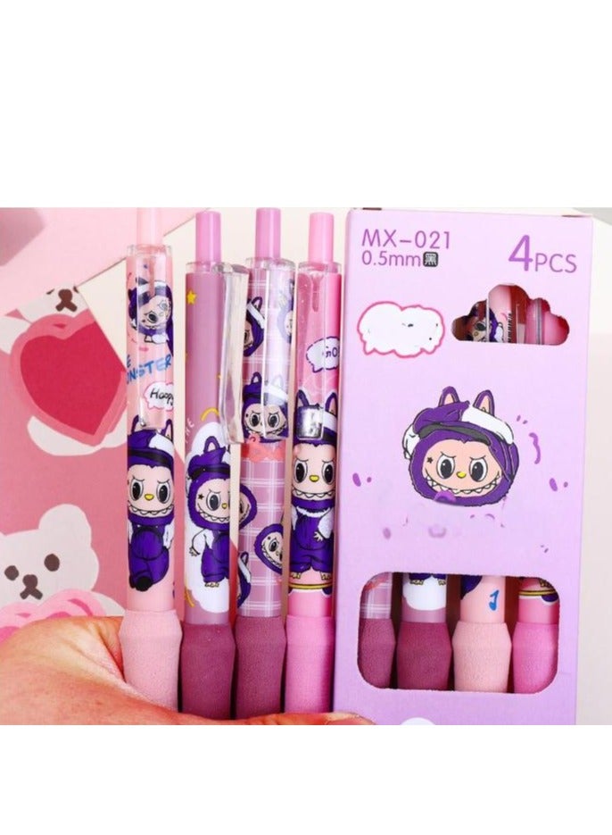 4 PCS Gel Pens, Cartoon 0.5mm Ballpoint Pen, Cute Smooth Handwriting Stationery Ink Pen School Supplies - Image 1
