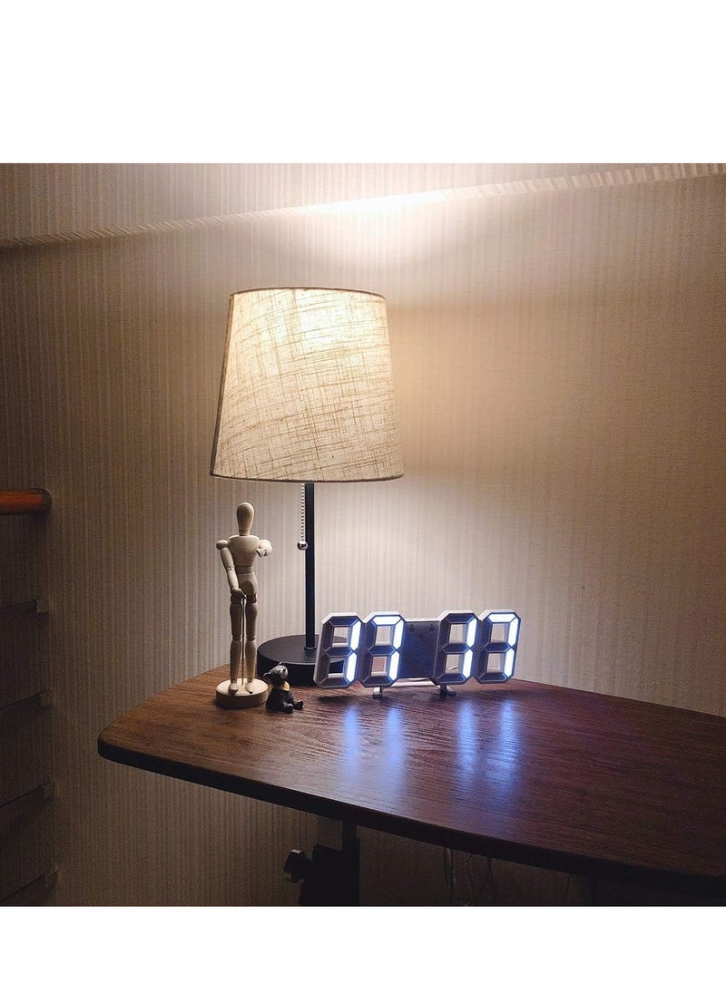 ساعة حائط LED ثلاثية الأبعاد، ساعة منبه رقمية قابلة للتعديل السطوع، ساعة سطح مكتب لعرض التاريخ ودرجة الحرارة، للمنزل والمكتب وغرفة النوم، باللون الأبيض