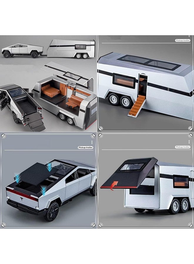 Invite Enterprise 1:32 Scale Die-Cast CyberrTruck with Pick-Up Trailer with 6 Openable Doors Pull Back Action,Lights & Music Best Vehicle Gift for Kids【Pack of 1】【Random Color】 - Image 4